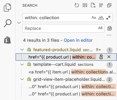 recherche éditeur de code Shopify